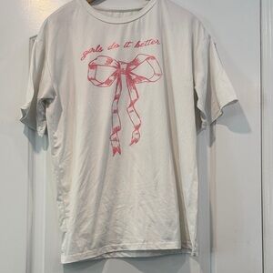 SHEIN White Tee with Pink Bow Graphic Size Small/4